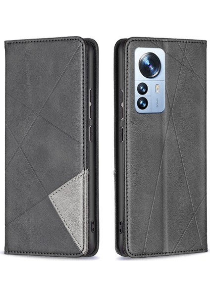 Xiaomi 12 Pro 5G/12S Pro 5g/12 Pro (Boyut) 5g Manyetik Emilim Standı Folyo Kapak Rhombus Benzeri Baskılı Pu Deri Iç Tpu Telefon Kılıf (Yurt Dışından)