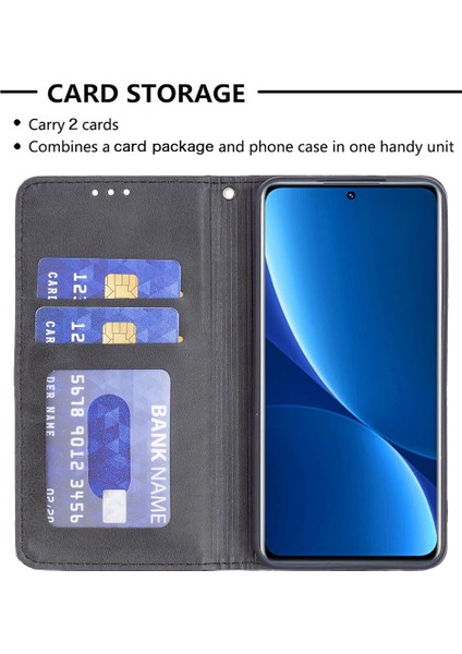 Xiaomi 12 Pro 5G/12S Pro 5g/12 Pro (Boyut) 5g Manyetik Emilim Standı Folyo Kapak Rhombus Benzeri Baskılı Pu Deri Iç Tpu Telefon Kılıf (Yurt Dışından) fırsatları