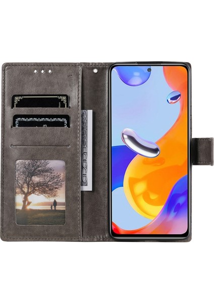Xiaomi Redmi Için Not Not 12 Pro 4g/11 Pro 4g (Mediatek)/redmi Note 11 Pro 5g (Qualcomm) Pu Deri+Iç Tpu Kapak Stand Stand Mandala Çiçek Çiçek Flip Cüzdan Kılıfı Kayış-Grey (Yurt Dışından)