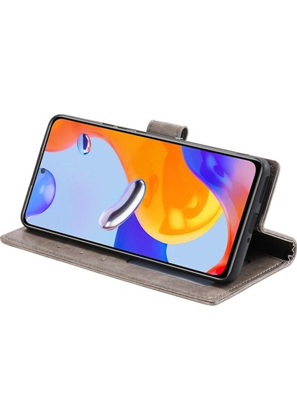 Xiaomi Redmi Için Not Not 12 Pro 4g/11 Pro 4g (Mediatek)/redmi Note 11 Pro 5g (Qualcomm) Pu Deri+Iç Tpu Kapak Stand Stand Mandala Çiçek Çiçek Flip Cüzdan Kılıfı Kayış-Grey (Yurt Dışından)