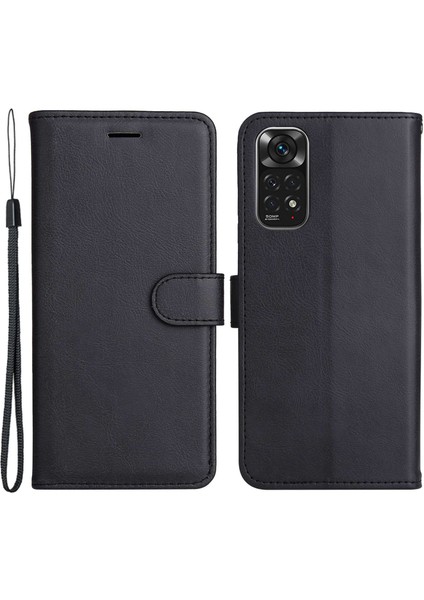 Xiaomi Için Redmi Note 11 4g (Qualcomm)/redmi Note 11S 4g Pu Deri Kılıf Manyetik Kıta Flip Bilek Kayış Cüzdan Kapağı Stand-Black (Yurt Dışından)