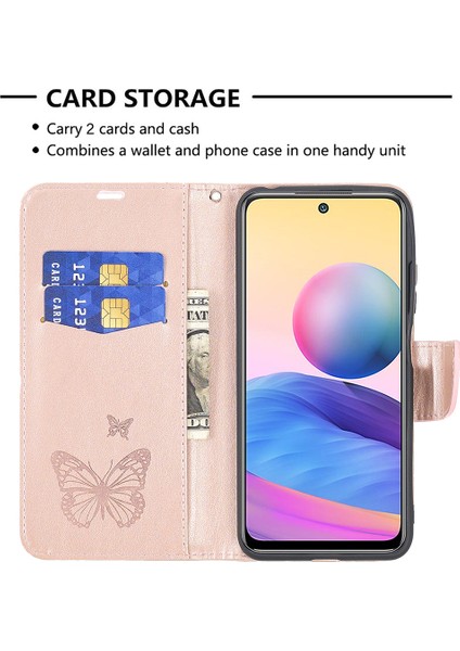 Baskı Kelebek Deri Deri Şok Geçirmez Koruyucu Folio Folio Cüzdan Kılıfı Xiaomi Redmi Not 10 5g /poco M3 Pro 5g /4g-Gold (Yurt Dışından) modelleri