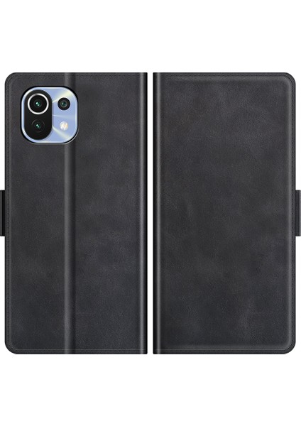 Manyetik Çift Toka Pu Deri Cüzdan Stand Kılıfı Xiaomi Mi 11 Lite 4g/5g/11 Lite 5g Ne-Black (Yurt Dışından)