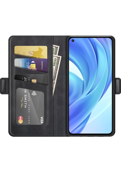 Manyetik Çift Toka Pu Deri Cüzdan Stand Kılıfı Xiaomi Mi 11 Lite 4g/5g/11 Lite 5g Ne-Black (Yurt Dışından)