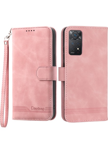Xiaomi Redmi Için Dierfeng Df-03 Note 12 Pro 4g/11 Pro 4g (Mediatek)/note 11 Pro 5g (Qualcomm) Telefon Kılıfı Pu Deri Çizgileri Baskılı Telefon Cüzdan Kapak Pembe (Yurt Dışından)