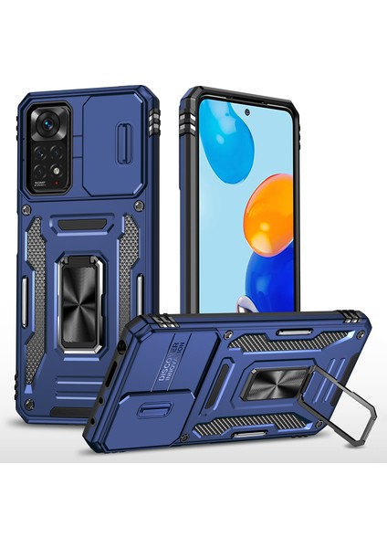 Xiaomi Redmi Için Zırh Serisi Not 12 Pro 4g/11 Pro 4g (Mediatek)/note 11 Pro 5g (Qualcomm) Slayt Kamera Koruma Kılıf Kickstand Pc+Tpu Etkiye Dayanıklı Kapak Navy Mavi (Yurt Dışından)