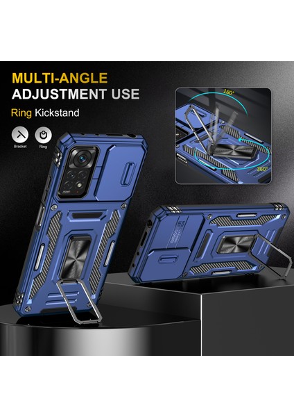 Xiaomi Redmi Için Zırh Serisi Not 12 Pro 4g/11 Pro 4g (Mediatek)/note 11 Pro 5g (Qualcomm) Slayt Kamera Koruma Kılıf Kickstand Pc+Tpu Etkiye Dayanıklı Kapak Navy Mavi (Yurt Dışından)
