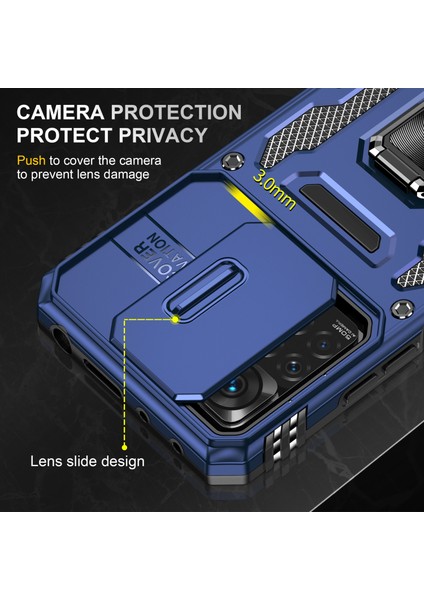 Xiaomi Redmi Için Zırh Serisi Not 12 Pro 4g/11 Pro 4g (Mediatek)/note 11 Pro 5g (Qualcomm) Slayt Kamera Koruma Kılıf Kickstand Pc+Tpu Etkiye Dayanıklı Kapak Navy Mavi (Yurt Dışından)