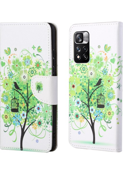 Şık Desen Baskı Telefon Kılıf Anti-Güz Çapraz Doku Pu Deri Cüzdan Kapağı Stand Boyu Xiaomi Redmi Note 12 Pro 4g/11 Pro 4g (Mediatek)/note 11 Pro 5g (Qualcomm) -Kreen Tree (Yurt Dışından)
