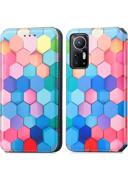Rfıd Engelleme Cüzdan Telefon Kılıfı Xiaomi 12 5G/12X 5G/12S 5g, Desen Baskı Pu Deri Manyetik Otomatik Kapatma Stand Kapağı Kapak Renkli Balyomb (Yurt Dışından)
