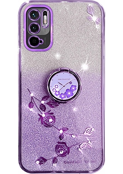 Xiaomi Redmi Için Koruyucu Kılıf Not 10 5g Kickstand Telefon Kabuğu Rhinestone Çiçek Tpu Kapak-Mor (Yurt Dışından)