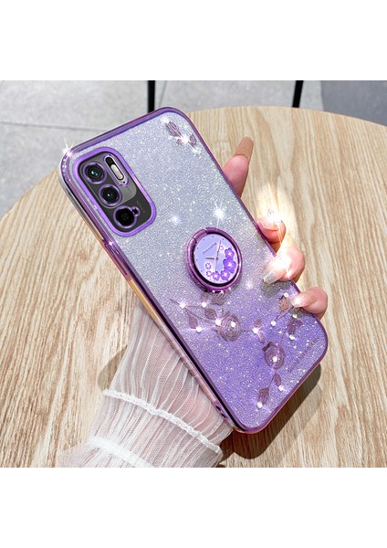 Xiaomi Redmi Için Koruyucu Kılıf Not 10 5g Kickstand Telefon Kabuğu Rhinestone Çiçek Tpu Kapak-Mor (Yurt Dışından) fırsatları