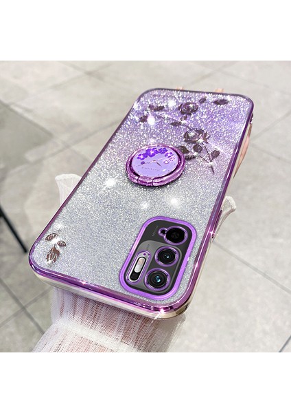 Xiaomi Redmi Için Koruyucu Kılıf Not 10 5g Kickstand Telefon Kabuğu Rhinestone Çiçek Tpu Kapak-Mor (Yurt Dışından) indirimleri
