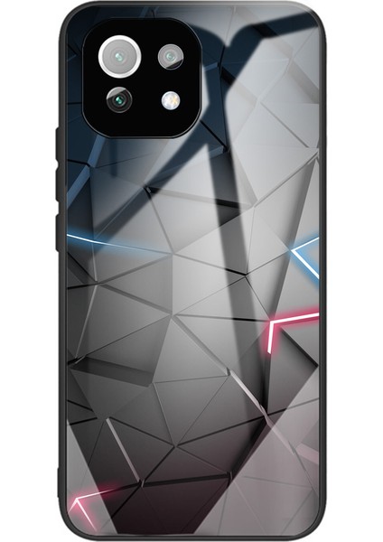 Desen Baskı Temperli Cam+Tpu Koruma Cep Telefonu Xiaomi Mi Için Hibrit Kılıf Kapağı 11 Lite 4g/5g/11 Lite 5g Ne-Geometrik Desen (Yurt Dışından)
