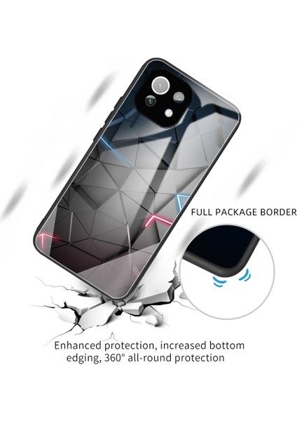 Desen Baskı Temperli Cam+Tpu Koruma Cep Telefonu Xiaomi Mi Için Hibrit Kılıf Kapağı 11 Lite 4g/5g/11 Lite 5g Ne-Geometrik Desen (Yurt Dışından)
