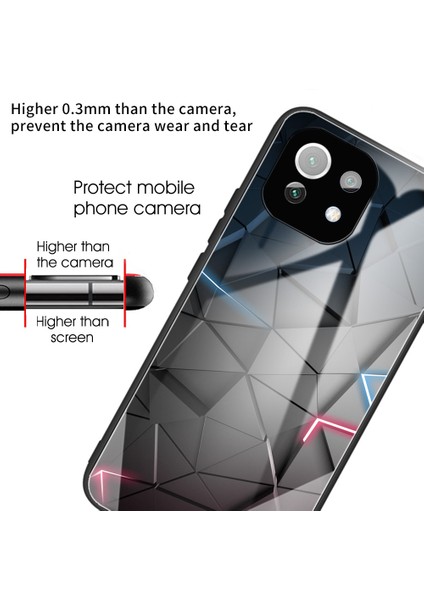 Desen Baskı Temperli Cam+Tpu Koruma Cep Telefonu Xiaomi Mi Için Hibrit Kılıf Kapağı 11 Lite 4g/5g/11 Lite 5g Ne-Geometrik Desen (Yurt Dışından)