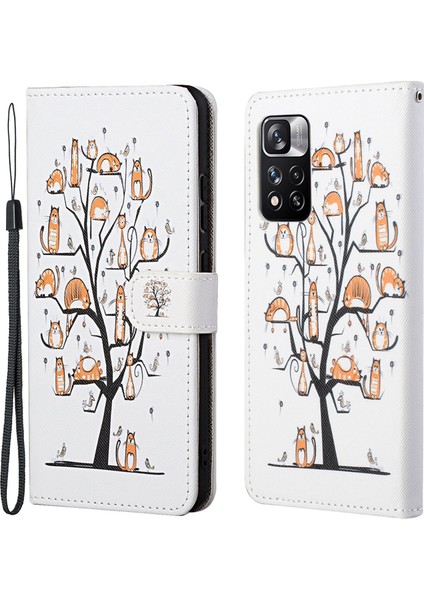 Çapraz Doku Pu Deri Cüzdan Kılıfı Stand Flip 3D Desen Baskı Xiaomi Redmi Için Şok Geçirmez Koruyucu Kapak Not 12 Pro 4g/11 Pro 4g (Mediatek)/note 11 Pro 5g (Qualcomm) -Cats Ağaçta (Yurt Dışından)