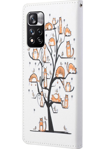 Çapraz Doku Pu Deri Cüzdan Kılıfı Stand Flip 3D Desen Baskı Xiaomi Redmi Için Şok Geçirmez Koruyucu Kapak Not 12 Pro 4g/11 Pro 4g (Mediatek)/note 11 Pro 5g (Qualcomm) -Cats Ağaçta (Yurt Dışından)