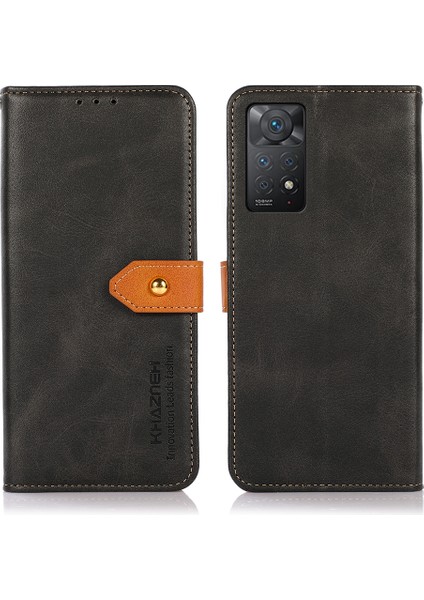 Xiaomi Için Khazneh Redmi Note 12 Pro 4g/11 Pro 4g (Mediatek)/note 11 Pro 5g (Qualcomm) Pu Deri Cüzdanı Altın Manyetik Toka-Siyah (Yurt Dışından)