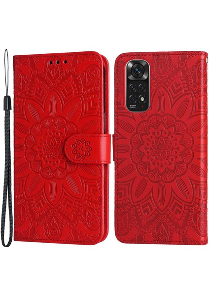 Xiaomi Redmi Için Note 11 4g (Qualcomm)/not 11S 4g Pu Deri Ayçiçeği Basılı Baskılı Kılıf Manyetik Toka Telefon Stand Cüzdan Kapak-Kırmızı (Yurt Dışından)