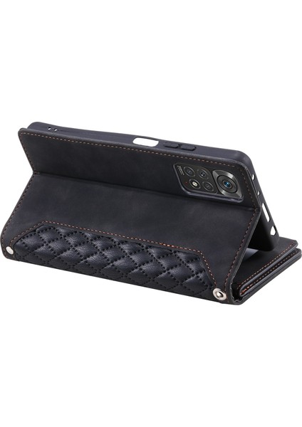 Xiaomi Redmi Için Pu Deri Telefon Kapağı Note 12 Pro 4g/note 11 Pro 4g (Mediatek)/11 Pro 5g (Qualcomm), Rhombus Doku Fermuar Cep Kabası Stand Cüzdan Kılıfı Strap-Black (Yurt Dışından) fiyatları