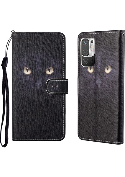 3D Desen Baskı Çapraz Doku Deri Cüzdan Xiaomi Redmi Için Koruyucu Telefon Kılıfı Kabuğu Not 10 5g/poco M3 Pro 5g/4g-Cat Gözler (Yurt Dışından)