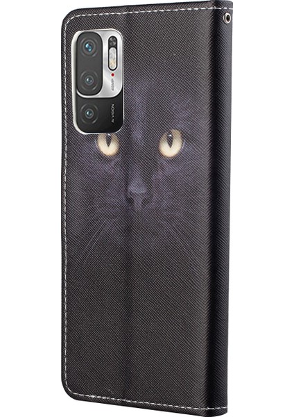 3D Desen Baskı Çapraz Doku Deri Cüzdan Xiaomi Redmi Için Koruyucu Telefon Kılıfı Kabuğu Not 10 5g/poco M3 Pro 5g/4g-Cat Gözler (Yurt Dışından)