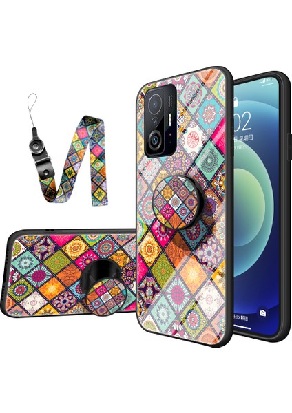 Renkli Desen Temperli Cam+Pc+Tpu Telefon Kılıfı Kapak Xiaomi 11T/11T Pro-Renk Deseni (Yurt Dışından)