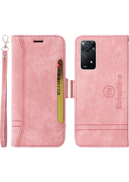 Xiaomi Redmi Için Note 12 Pro 4g/11 Pro 4g (Mediatek)/note 11 Pro 5g (Qualcomm)/note 11E Pro 5g Pu Deri Dikiş Dikiş Hattı Telefon Kılıfı Stand Kapak Pembe (Yurt Dışından)