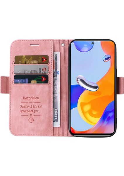 Xiaomi Redmi Için Note 12 Pro 4g/11 Pro 4g (Mediatek)/note 11 Pro 5g (Qualcomm)/note 11E Pro 5g Pu Deri Dikiş Dikiş Hattı Telefon Kılıfı Stand Kapak Pembe (Yurt Dışından) fiyatları