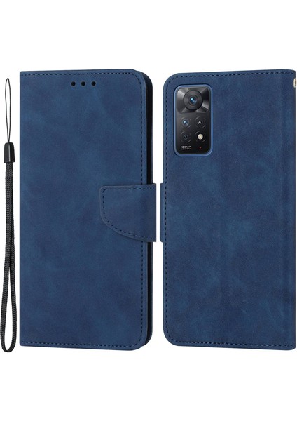 Xiaomi Redmi Için Note 11 Pro 4g (Mediatek)/5g (Qualcomm) Anti-Fall Düz Renkli Deri Telefon Kılıfı Görüntüleme Standı Koruyucu Giyim Dayanıklı Telefon Kapak Mavisi (Yurt Dışından)