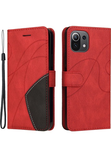 Iki Renkli Ekleme Tarzı Deri Cüzdan Telefon Kapağı Xiaomi Mi 11 Lite 4g /5g /11 Lite 5g Ne-Kırmızı (Yurt Dışından)