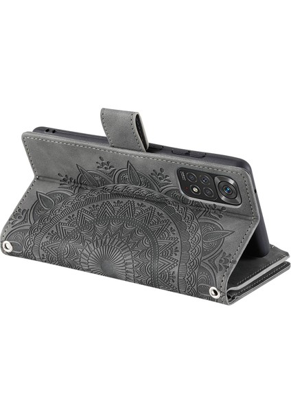 Xiaomi Redmi Için Note 12 Pro 4g/11 Pro 4g (Mediatek)/note 11 Pro 5g (Qualcomm) Mandala Çiçeği Baskılı Pu Deri Telefon Kapağı Stand Çok Kart Yuvası Zipper Cep Cüzdan Grey (Yurt Dışından) fırsatları