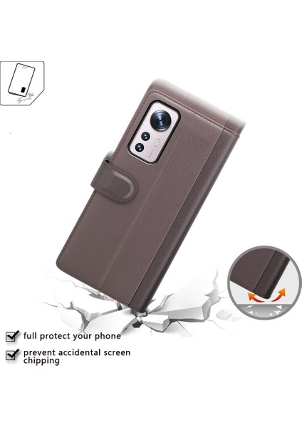 Xiaomi 12 Pro 5G/12S Pro 5g/12 Pro (Boyut) 5g Flip Cüzdan Kılıfı Bölünmüş Orijinal Deri Manyetik Kapanma Stand Folio Koruyucu Kapak Kahverengi (Yurt Dışından) fırsatları