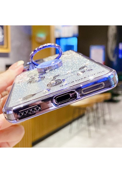 Xiaomi 12X 5g/12 5G/12S Için 5g Gradyan Pırıltılı Telefon Kılıfı Çiçek Desen Rhinestone Dekor Yüzüğü Kickstand Anti-Cratch Tpu Telefon Geri Geri Kapak Çizgisi Altın (Yurt Dışından) fırsatları
