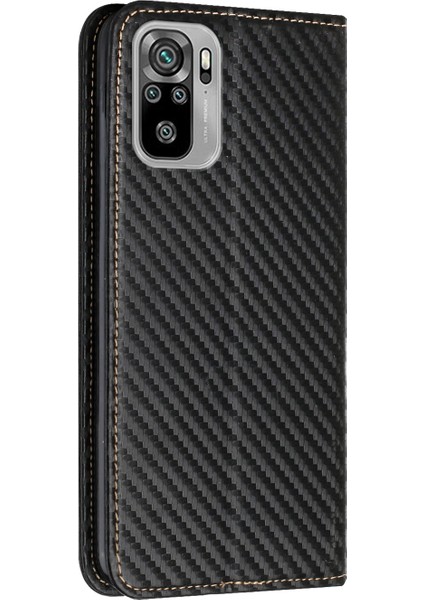 Karbon Fiber Doku Pu Deri Kılıf Otomatik Manyetik Kapalı Flip Stand Cüzdan Kapağı Xiaomi Poco M5S 4g/redmi Not 10 4g/redmi Not 10S 4g-Black (Yurt Dışından)