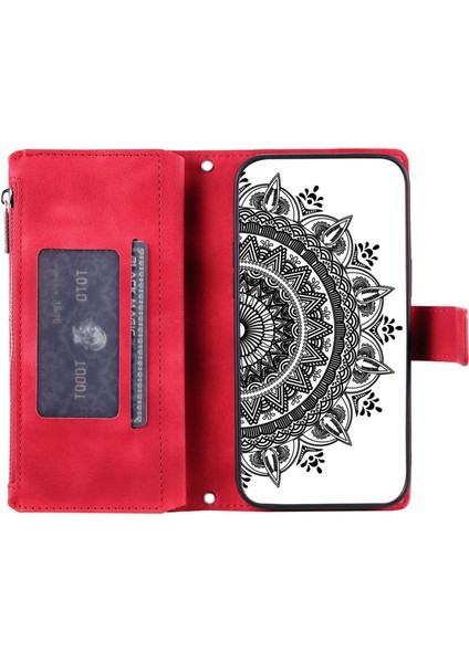 Xiaomi 11 Lite 5g Ne/mı 11 Lite 5g/4g Fermuarlı Cep Telefonu Kasası Mandala Çiçek Baskılı Pu Deri Standı Kapak Birden Fazla Kart Yuvası Cüzdan-Rose (Yurt Dışından) modelleri