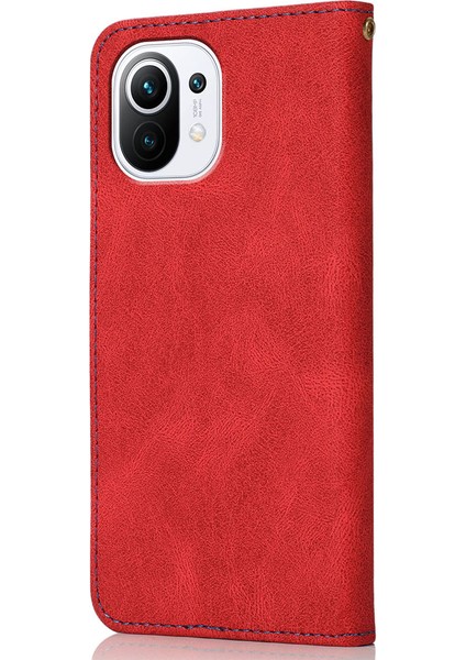 Çift Renk Tarzı Pu Deri Cüzdan Stajı Flip Kapak Kasası, Xiaomi Mi Için Kayış ile 11 Lite 4g/5g/11 Lite 5g Ne-Kırmızı/mavi (Yurt Dışından)