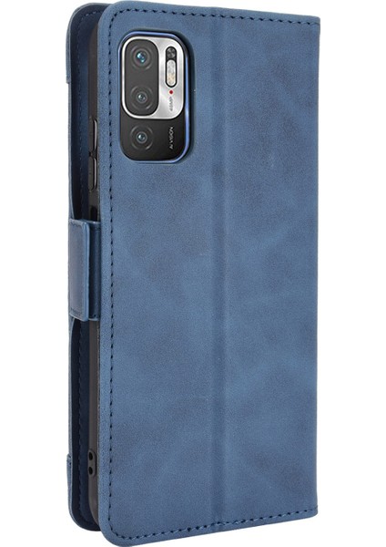 Çoklu Kart Yuvası Stand Tasarım Cüzdan Deri Telefon Kılıfı Xiaomi Redmi Note 10 5g/poco M3 Pro 5g/4g-Blue (Yurt Dışından) modelleri