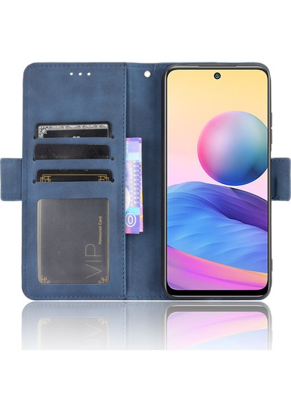 Çoklu Kart Yuvası Stand Tasarım Cüzdan Deri Telefon Kılıfı Xiaomi Redmi Note 10 5g/poco M3 Pro 5g/4g-Blue (Yurt Dışından) indirimleri
