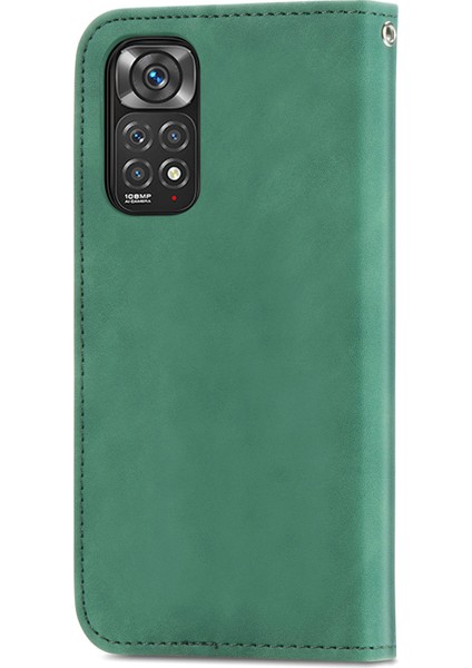 Xiaomi Için Redmi Note 11S 4g 2022 (Mediatek Helio G96) Cilt Dokunuşma His Pu Deri Retro Kasa Kartı Yuvaları Manyetik Emilim Standı Flip Kapak Yeşili (Yurt Dışından)