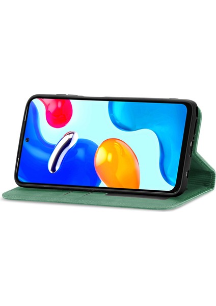Xiaomi Için Redmi Note 11S 4g 2022 (Mediatek Helio G96) Cilt Dokunuşma His Pu Deri Retro Kasa Kartı Yuvaları Manyetik Emilim Standı Flip Kapak Yeşili (Yurt Dışından)