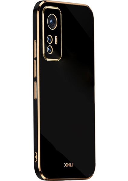 Xiaomi 12 Pro 5G/12S Pro 5g/12 Pro (Boyut) Için Xinli 5g Esnek Tpu Telefon Kapağı Hassas Lens Kesme Elektrokaplama Altın Kenar-Black ile Şok Geçirmez Kılıf (Yurt Dışından)