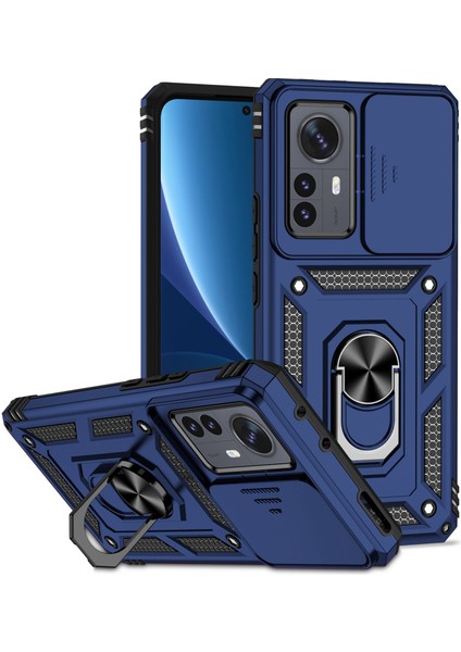 Xiaomi 12 Pro 5G/12S Pro 5g/12 Pro (Boyut) Için 5g Şok Geçirmez Telefon Koruma Kasası Kickstand Hibrid Pc+Tpu Kabuğu Slayt Kamera Koruma Kapak Mavisi (Yurt Dışından)