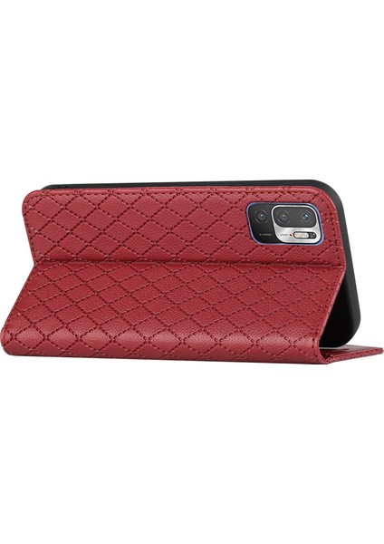 Xiaomi Redmi Için Not 10T 5g/not 10 5g/poco M3 Pro 5g/4g Folio Flip Telefon Kılıfı Pot Desenli Pu Deri Cüzdan Kapağı Stand-Kırmızısı (Yurt Dışından)