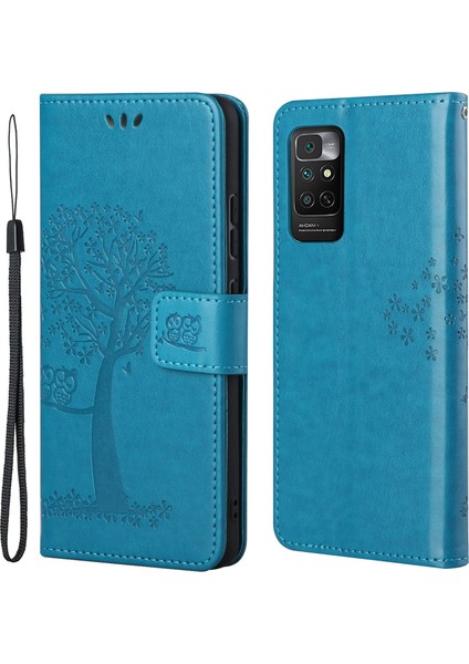 Xiaomi Için Redmi Note 11 4g (Qualcomm)/redmi Note 11S 4g Cüzdan Telefon Kılıfı Baykuş Ağacı Deseni Basılı Pu Deri Stand Flip Koruyucu Kapak Kayış Mavisi ile (Yurt Dışından)