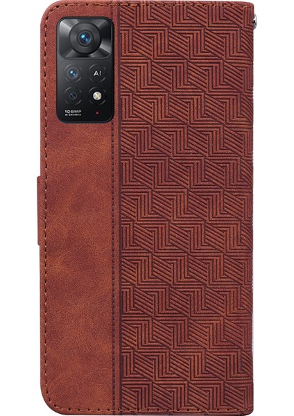 Xiaomi Redmi Için Note 12 Pro 4g/11 Pro 4g (Mediatek)/note 11 Pro 5g (Qualcomm) Cüzdan Stand Telefon Kılıfı Geometrisi Pu Larler Kapak-Kahverengi (Yurt Dışından) modelleri