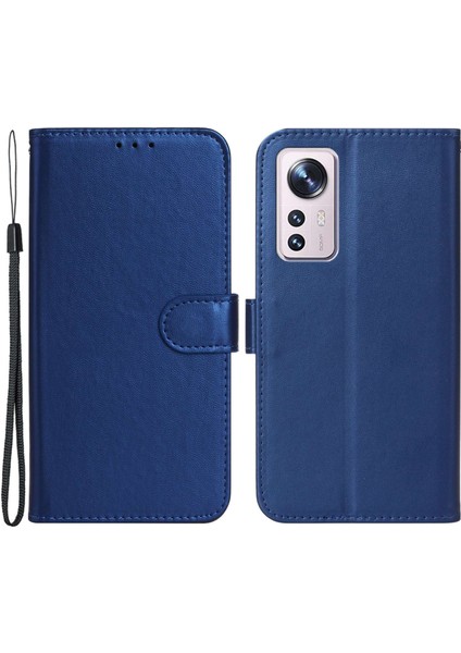 Xiaomi 12 Pro 5g/12 Pro (Boyut) Için 5G/12S Pro 5g Telefon Cüzdan Kılıfı Katlanabilir Stand Pu Deri Telefon Kapağı Strap-Mavi ile (Yurt Dışından)