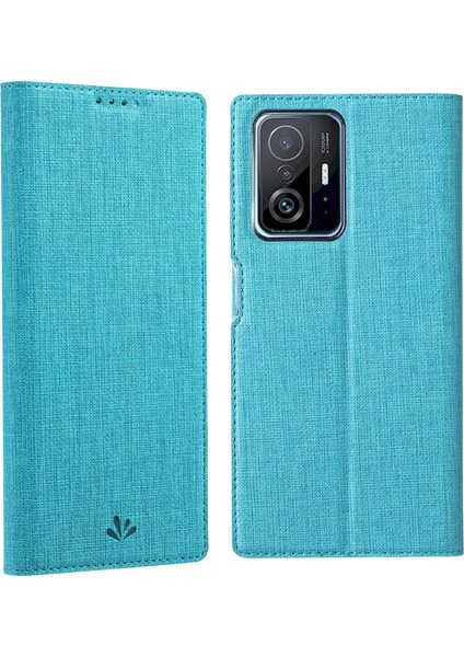 Otomatik Kapanış Pu Deri Manyetik Stand Tasarım Telefon Kapak Kabuğu Kart Tutucu ile Xiaomi 11T/XIAOMI 11T Pro-Blue (Yurt Dışından)