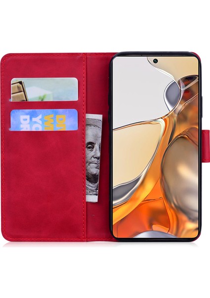 Basılı Tiger Desen Şok Geçirmez Pu Deri ve Tpu Telefon Flip Case Cüzdan Stand Kapağı Xiaomi 11T Pro/xiaomi 11T-RED (Yurt Dışından)